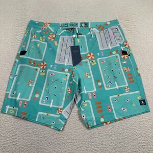 NWT William Murray Shorts Men 36 Golf Swim Fish Outta Water Hazard Seafoam Green